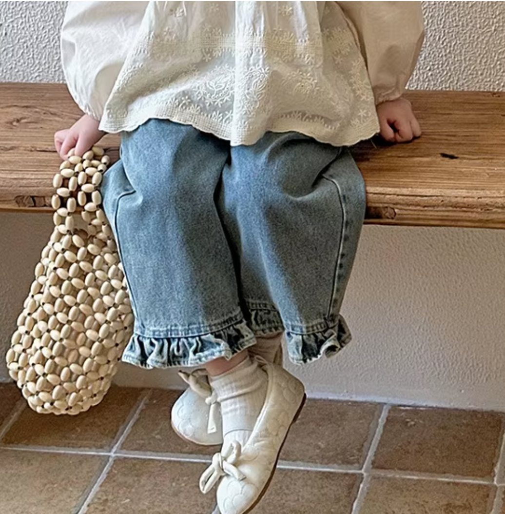Light Denim Ruffle Hem Jeans
