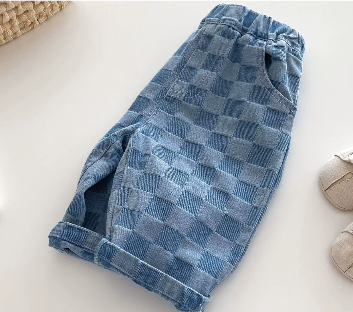 Blue Check Denim Trousers