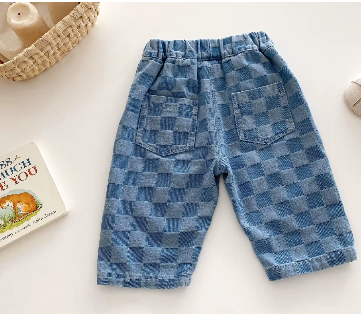 Blue Check Denim Trousers