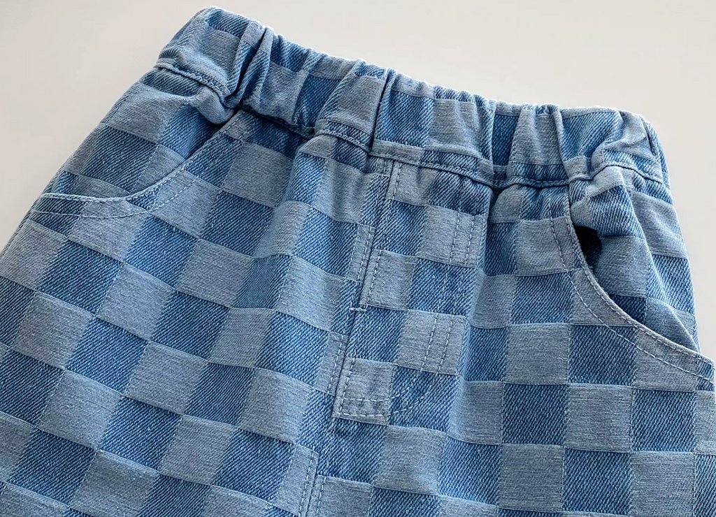 Blue Check Denim Trousers