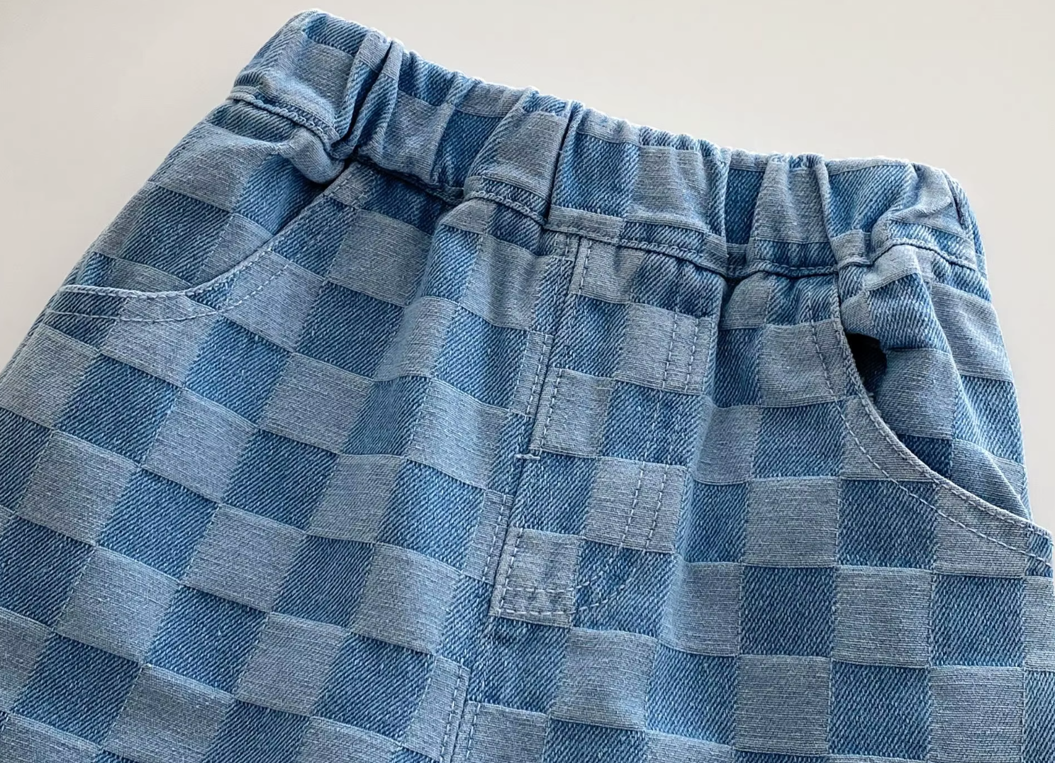 Blue Check Denim Trousers