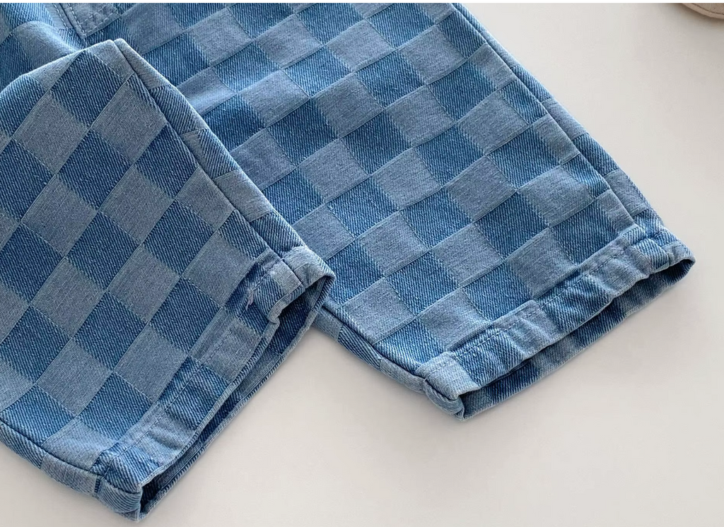 Blue Check Denim Trousers