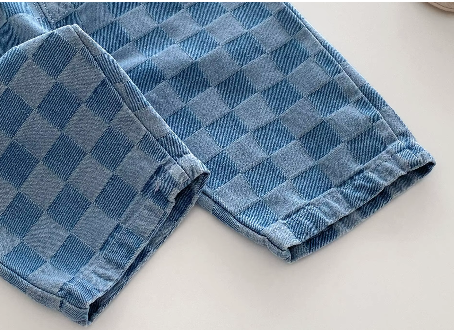 Blue Check Denim Trousers