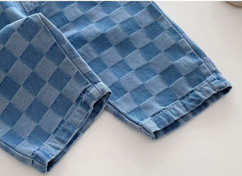 Blue Check Denim Trousers