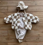 Brown Checkerboard Fluffy Jacket