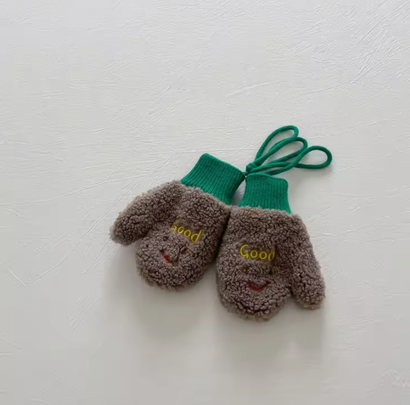 Smiley Brown Fleece Mittens