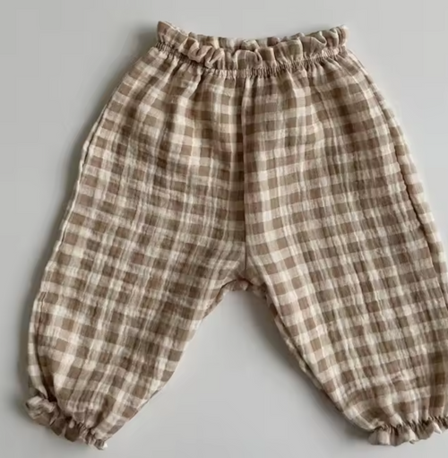 Brown Check Cheesecloth Trousers