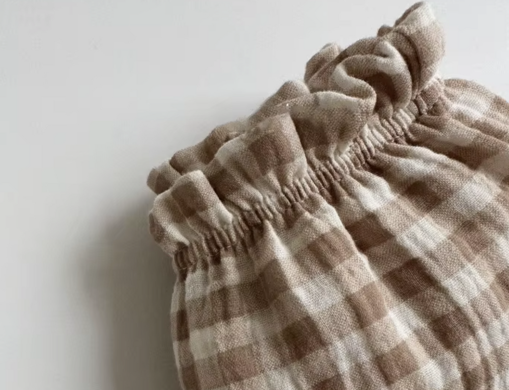 Brown Check Cheesecloth Trousers