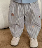 Cute Stripy Embroidery Trouser